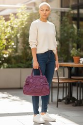 This Is An Elliott Lucca Magenta Woven Leather Satchel Bag