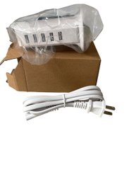 This Is A White 5-port USB Desktop Charging Station Tower.