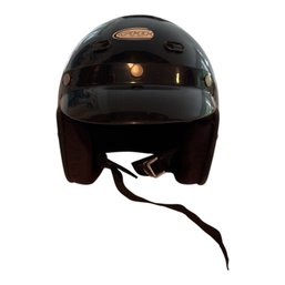 Black THH Open-face Motorcycle Helmet Featuring A Glossy Finish And A Removable Visor