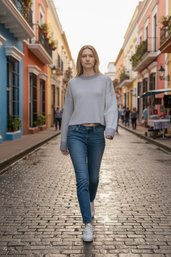 Sincerely Jules Grey And White Striped Cropped Ribbed Sweater