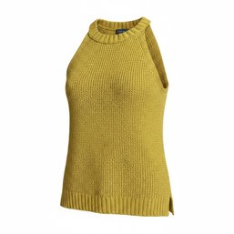 Mustard Yellow Knit Cutaway Sweater Tank Top From Point Sur Featuring A High Ribbed Neckline