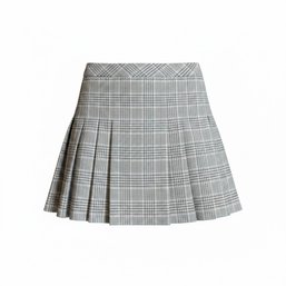 MNG Gently Used Grey Plaid Pleated Mini Skirt, Heavily Matching The Classic Preppy, Schoolgirl, And Light
