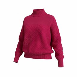 Vibrant Red High-neck Sweater With Mixed Textured Knit Panels And Ribbed Trim.