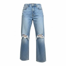 Like New Women's American Eagle Light-wash Ripped Jeans Featuring A Relaxed Straight Or Wide-leg Silhouette