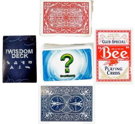 Decks Of Used Playing Cards & Two Card Games Including 'Wisdom Deck' & 'Creationary'