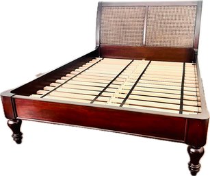 Pottery Barn Caned Headboard & Wood Queen Bed