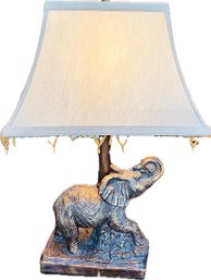 Elephant Lamp With Linen Shade & Decorative Beading