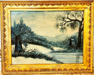 Windmills In Snow Acrylic Painting