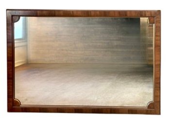 Henredon Dresser Mirror With Satinwood Design, Fan Shaped Corner Accents & Gold Beveled Wood Filet