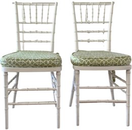 Pair Of White Bamboo Style Chiavari Chairs With Cushions