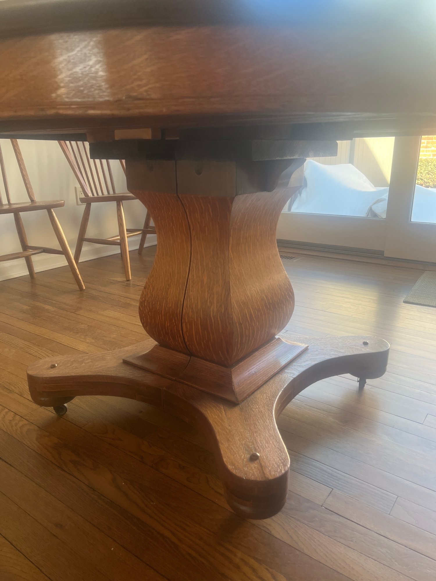 Vintage Pedestal Base Oak Dining Table With Five Leaves For Extension ...