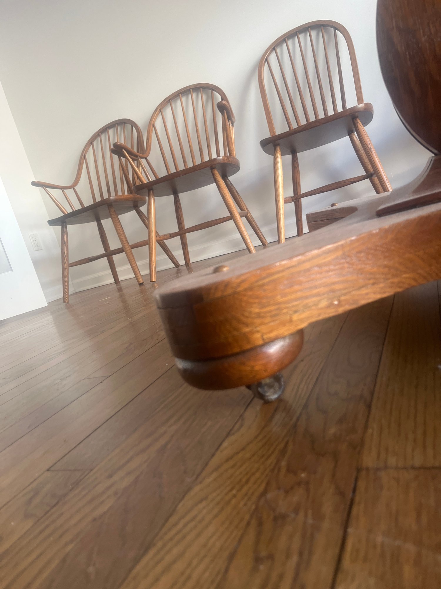 Vintage Pedestal Base Oak Dining Table With Five Leaves For Extension ...