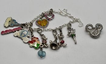 Disney Charm Bracelet And Disney Mickey Rhinestone Pin
