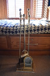 English Regency Style Brass Fireplace Tool Set