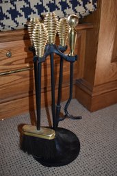 UniFlame 4 Piece Black Wrought Iron & Polished Brass Mini Stoveset With Scraper & Twist Handles Plus One Add'l