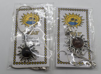 Pair Of Sterling Silver Sun And Amber Necklaces  #514