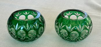 Crystal Legends Green Godinger Lead Crystal Tea Light Candle Holder Set