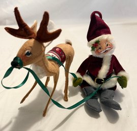 Vintage Annalee Santa And Reindeer Felt Figurines
