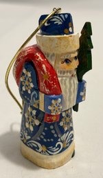 Russian Wooden Hand Carved Christmas Tree Santa Ornament