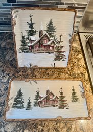 St Nicholas Square Snow Valley Serving Plates And Plate Display Rack Or Cookbook Holder