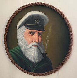 Round Sea Captain Painting With Nautical Rope Frame
