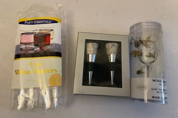 Marble Wine Bottle Stoppers, Wine Markers And Mini Wine Tasters New In Packaging