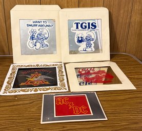 Vintage Carnival Mirrors Smurfs(2), ACDC. Budweiser, 55 Chevy Hot Rod