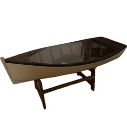 Wooden Boat Glass Top Accent Coffee Table