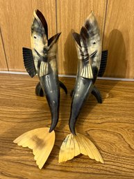 Horn Fish Sculptures From Sri Lanka Pair