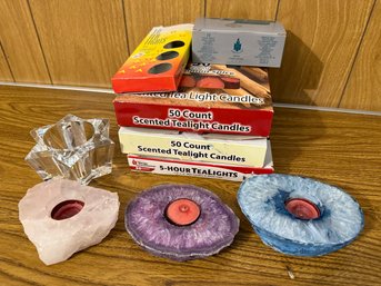 Raw Crystal Candle Holders With Assorted Tea Lights