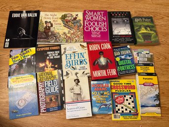 Book Collection Eddie Van Halen, Harry Potter, Effin Birds, National Geographic Field Guide, Maps, Crosswords