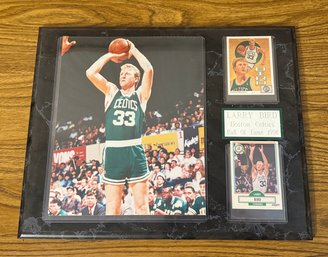 Larry Bird 1992/92 Upper Deck And 1990 Fleer Card And Photo Sleeved & Mounted 1998 Hall Of Fame Stone Plaque