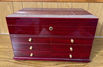 High Gloss Cherry Humidor With Drawers, Lock And Keys