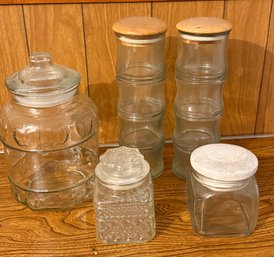 Glass Cookie Jar And Lidded Glass Jar Lot