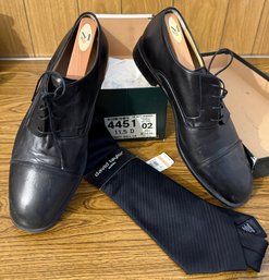 Men's Black Italian Leather Loafers Dress Shoes Size 11.5 And David Taylor Silk Tie New