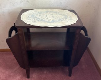 Antique Wooden Magazine Newspaper Table With Doily