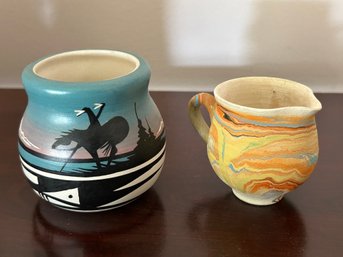 Native American Navajo Signed Small Ginger Jar Pot And Pitcher