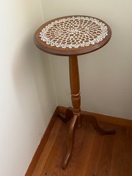 Wooden Round Table With Lace Doily