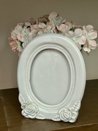Vintage Teleflora Frame Planter White Ceramic With Faux Flowers