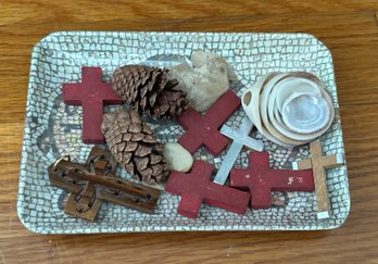 Loaves And Fishes Tray With Small Crosses And Other Trinkets
