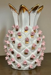 Porcelain Pineapple With Pink Roses Vase