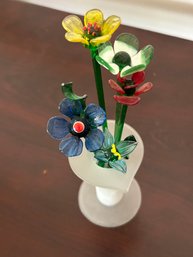 Art Glass Hand Blown Glass Flowers And Vase