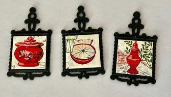 Chadwick Vintage Cast Iron And Ceramic Tile Trivets (3) Made In Japan
