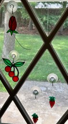 Cherries, Rose And Lucite Grape Clusters Window Sun Catchers