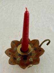 Vintage Penco Industries Painted Brass Ornamental Candle Holder With Candle