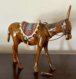Wooden Handcarved Donkey With Broken Ear