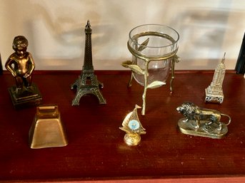 Bruxelles Mannequin Pis Brass Boy Statue, Eiffel Tower And Other Brass Trinkets Souvenirs