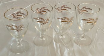 Vintage Homer Laughlin Mid Century Modern Gold Prairie Wheat Pattern Wine Goblets Set Of Four (4)