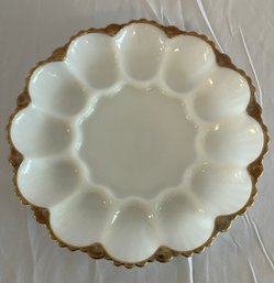 Anchor Hocking Milk Glass Gold Rim Devil Egg Serving Tray