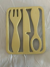 MCM Vintage Retro Cast Iron Trivet Fork Knife Spoon Enameled